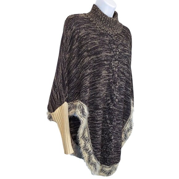 Max Studio Poncho Sweater Eyelash Fringe Black Boho Hippie Festival Womens M - Picture 3 of 12
